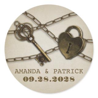 Heart Lock and Skeleton Key Wedding Favor Stickers