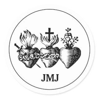 Heart of Jesus Mary and Joseph JMJ Religious Classic Round Sticker