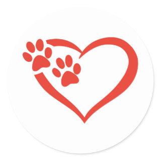 Heart paw in red - Choose background color Classic Round Sticker