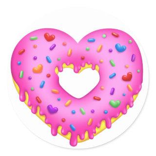Heart Pink Donut with rainbow sprinkles Classic Round Sticker