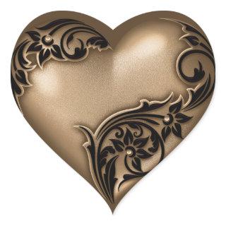Heart Scroll Brown w Black Heart Sticker