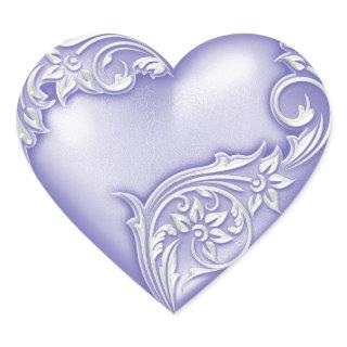 Heart Scroll Lavender w White Heart Sticker