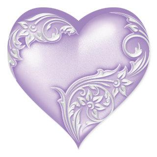 Heart Scroll Lilac w White Heart Sticker