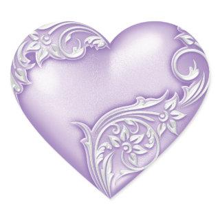 Heart Scroll Lilac w White Heart Sticker