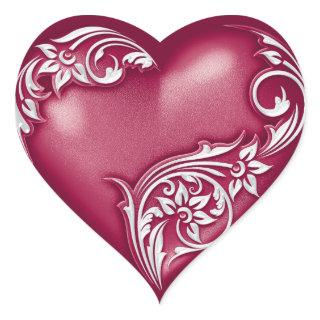 Heart Scroll Sangria w White Heart Sticker