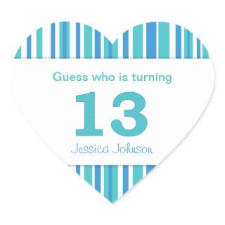 Heart Shaped Personalized 13th Birthday Stickers