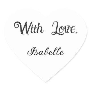 Heart-shaped sticker saying "With Love"