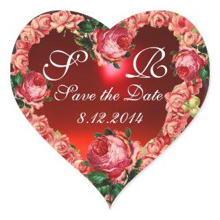 HEART WITH PINK ROSES SAVE THE DATE MONOGRAM HEART STICKER