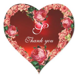 HEART WITH PINK ROSES THANK YOU MONOGRAM HEART STICKER