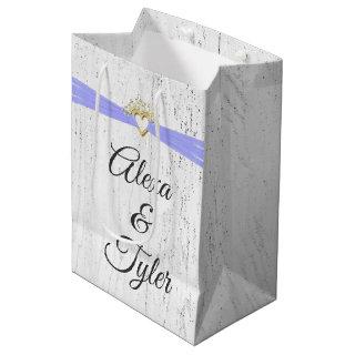 Heart with Purple Ribbon On Whitewashed Wood   Medium Gift Bag