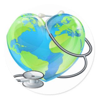 Heart World Health Day Earth Stethoscope Globe Con Classic Round Sticker