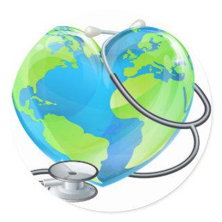 Heart World Health Day Earth Stethoscope Globe Con Classic Round Sticker