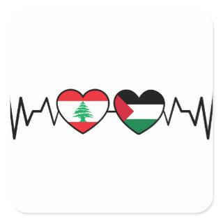Heartbeat Lebanon Palestine Unity Flags. Square Sticker
