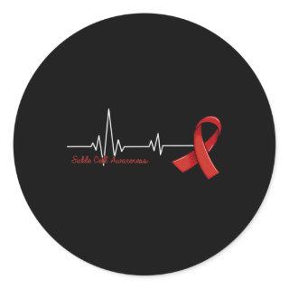 Heartbeat Support Burgundy Ribbon Sickle Cell Awar Classic Round Sticker