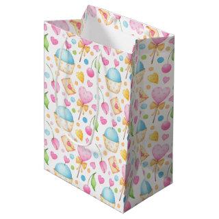 Hearts and Cupcakes Delightful Watercolor Pattern Medium Gift Bag