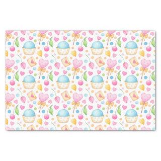 Hearts and Cupcakes Sweet Watercolor Pattern Tissue Paper