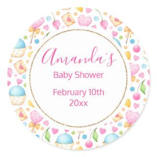Hearts and Muffins Watercolor Pattern Party Classic Round Sticker