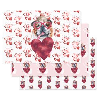 Hearts English Bulldog Dog Lover Valentines Gift  Sheets