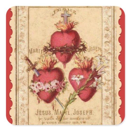 Hearts of Jesus & Mary & St. Joseph Square Sticker
