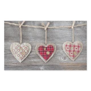 Hearts over a Wooden Table Rectangular Sticker