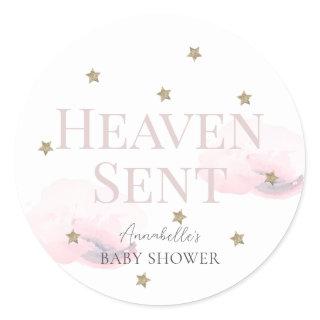 Heaven Sent Pink Cloud Girl Baby Shower Classic Round Sticker