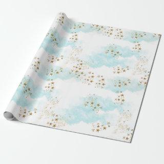 Heavenly Gold Star Dust Angel Clouds Gift Wrap