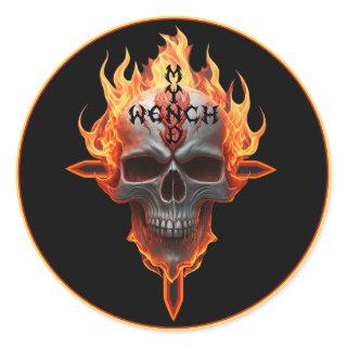 Heavy Metal Rock And Roll Music Band Flaming Skull Classic Round Sticker