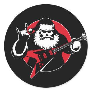 Heavy Metal Santa Claus Playing Guitar Classic Round Sticker
