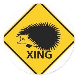 Hedgehog Crossing Highway Sign Classic Round Sticker