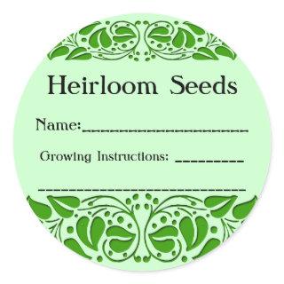 Heirloom Seeds Green Leaf Custom Seed Packet Stick Classic Round Sticker