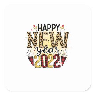 Hello 2022 Happy New Year 2022 Leopard Square Sticker
