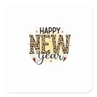 Hello 2022 Happy New Year Leopard Square Sticker