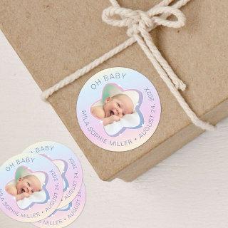 Hello Baby Rainbow and Star Custom Photo Classic Round Sticker