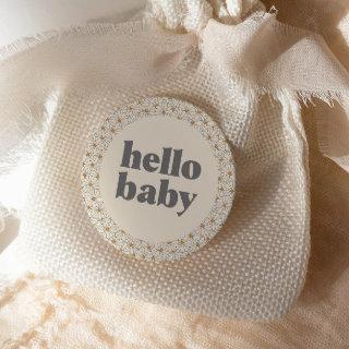 Hello Baby Retro Boho Daisy Custom Classic Round Sticker