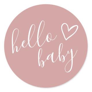 Hello Baby Shower Girl Dusty Rose Cute Heart Classic Round Sticker