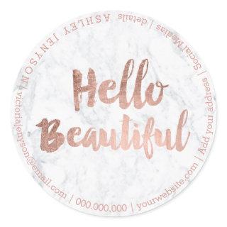 Hello beautiful rose gold typography marble classic round sticker