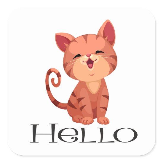 Hello Cute Kitten Cat Orange Tabby Kitty Love Square Sticker