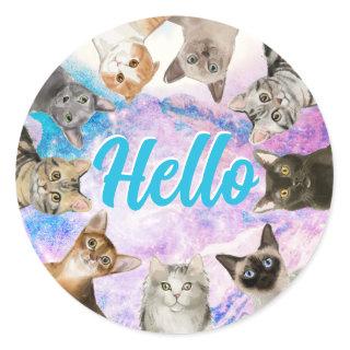 Hello | Cute Kitty Art Cat Breeds  Classic Round Sticker