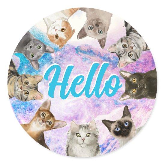 Hello | Cute Kitty Art Cat Breeds  Classic Round Sticker