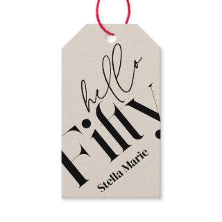 Hello fifty modern minimal elegant 50th birthday gift tags