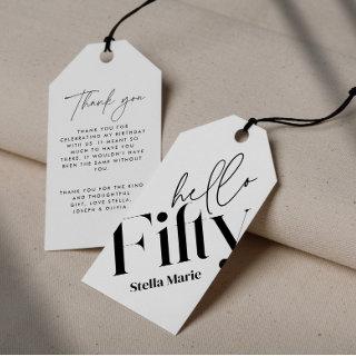 Hello fifty modern minimal elegant 50th birthday gift tags