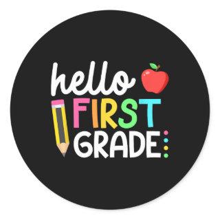 Hello First Grade Team 1st Grade Back to School Te Classic Round Sticker