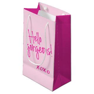 Hello Gorgeous! Cute Pink Handlettering XOXO  Small Gift Bag