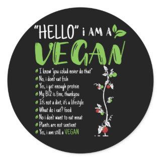 Hello I Am Vegan Classic Round Sticker