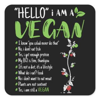 Hello I Am Vegan Square Sticker