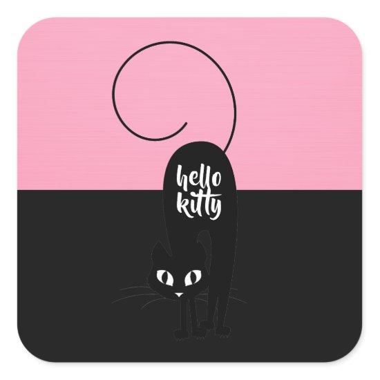 Hello Kitty, Two Tone Pink and Black Square Sticker