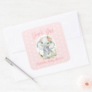 Hello little one thank you elephant baby shower square sticker