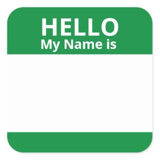 Hello My Name is Green and White Name Tag Stickers