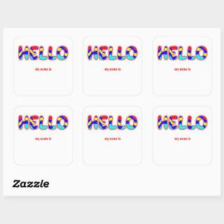 HELLO my name is Multicolor Vibrant Text Square Sticker