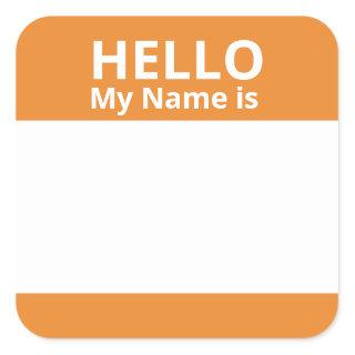 Hello My Name is Orange White Name Tag Stickers